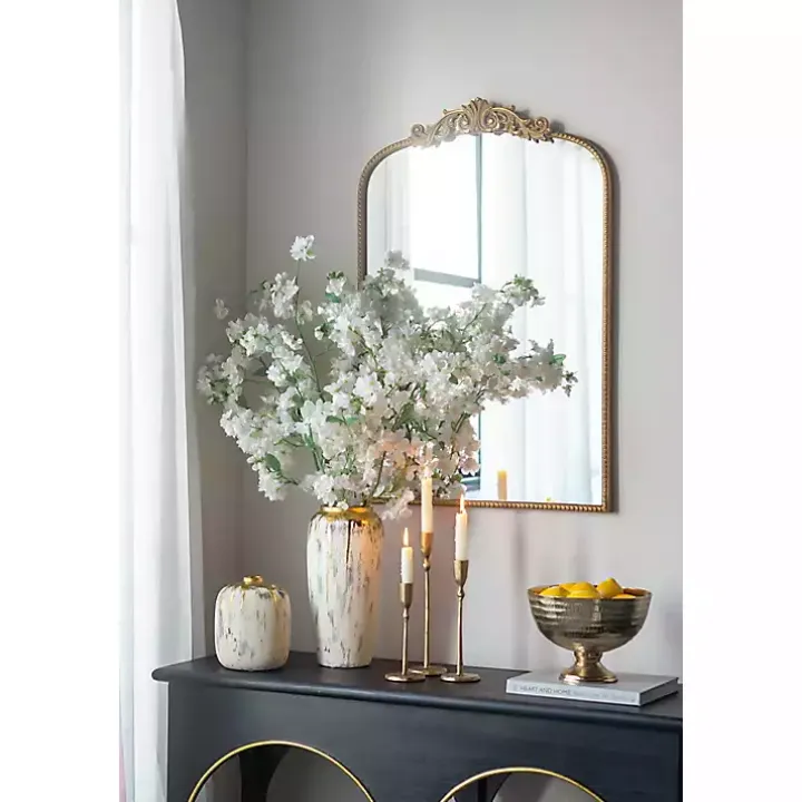 Distressed Gray Vase with Gold Splatter, 14 in.