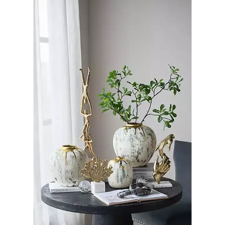 Distressed Gray Vase with Gold Splatter, 8 in.