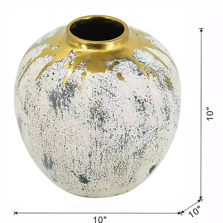 Distressed Gray Vase with Gold Splatter, 10 in.