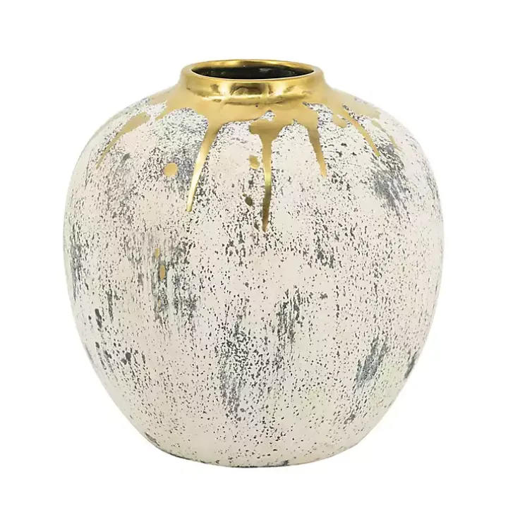 Distressed Gray Vase with Gold Splatter, 10 in.