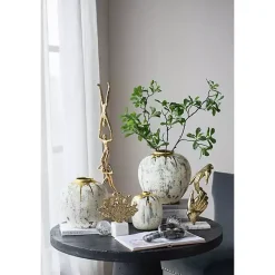 Distressed Gray Vase with Gold Splatter, 10 in.