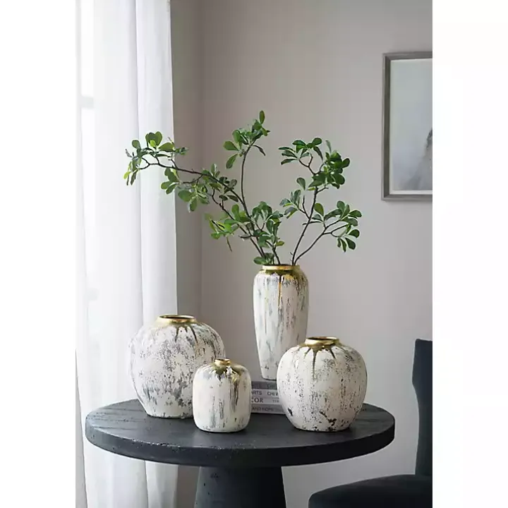 Distressed Gray Vase with Gold Splatter, 10 in.