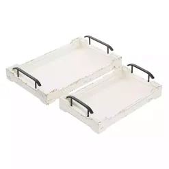 Distressed Ivory Wood Trays, Set of 2