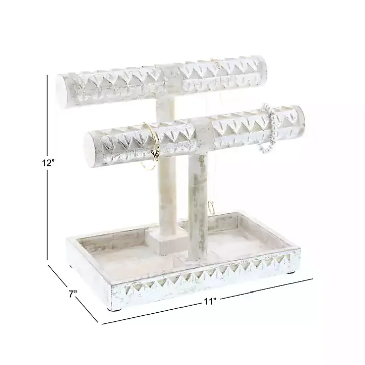 Distressed Silver Wood Jewelry Stand