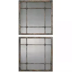 Distressed Slate Blue Wood Wall Mirrors, Set of 2