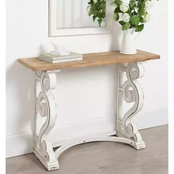 Distressed White and Brown Wood Console Table