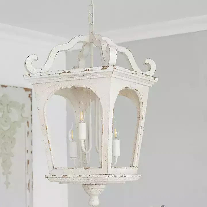 Distressed White Carriage Pendant Light