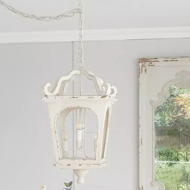 Distressed White Carriage Pendant Light