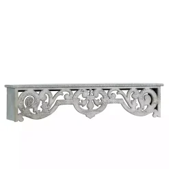 Distressed White Carved Wood Wall Shelf