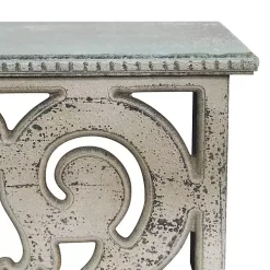 Distressed White Carved Wood Wall Shelf