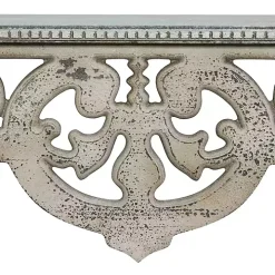 Distressed White Carved Wood Wall Shelf