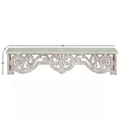Distressed White Carved Wood Wall Shelf