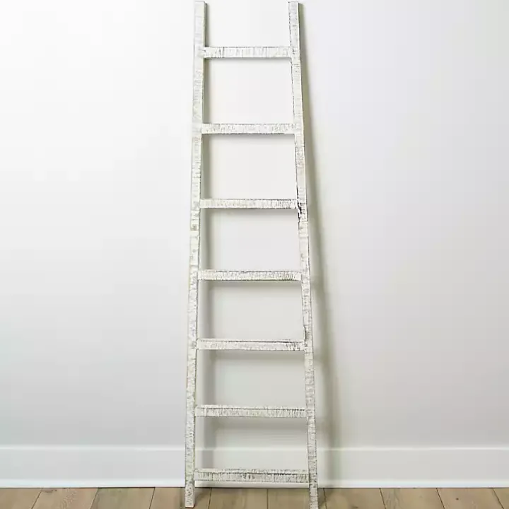 Distressed White Leaning Ladder