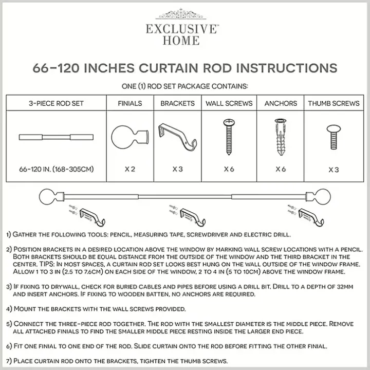 Distressed White Open Sphere Curtain Rod, 120 in.