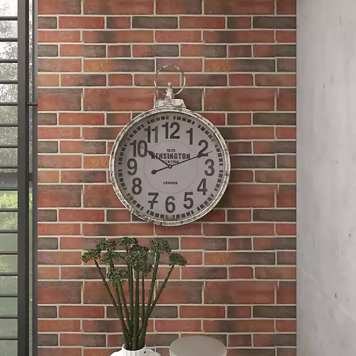Distressed White Pocket Wall Clock