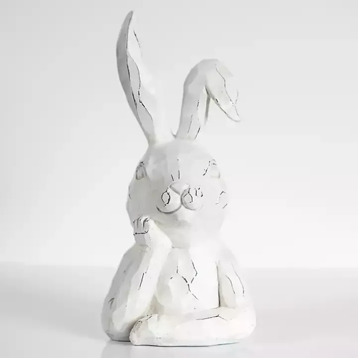 Distressed White Sassy Bunny Statue