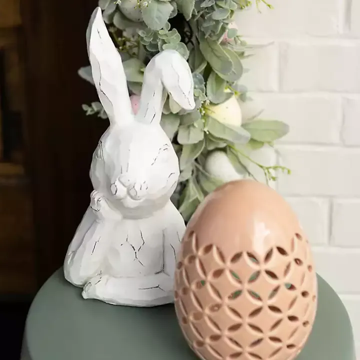 Distressed White Sassy Bunny Statue