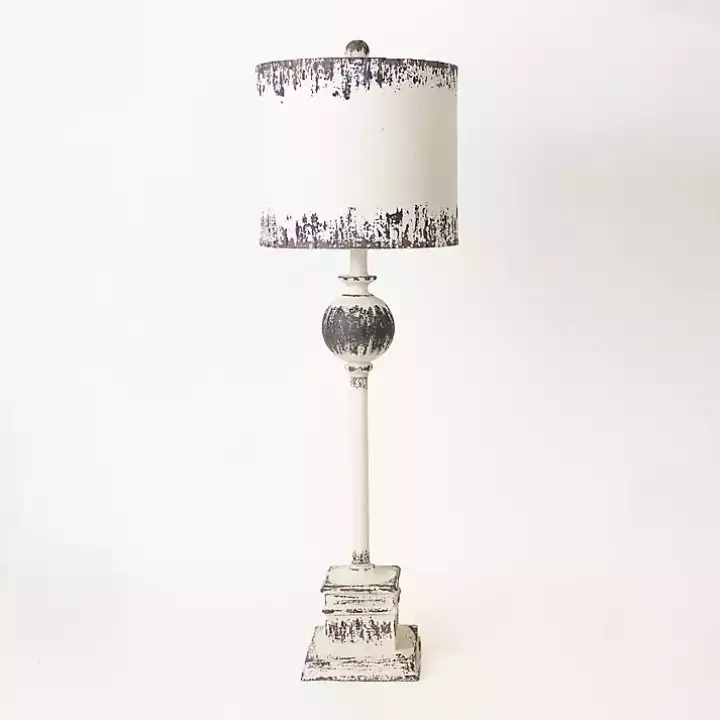 Distressed White Square Base Buffet Lamp