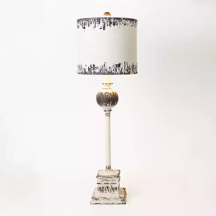 Distressed White Square Base Buffet Lamp