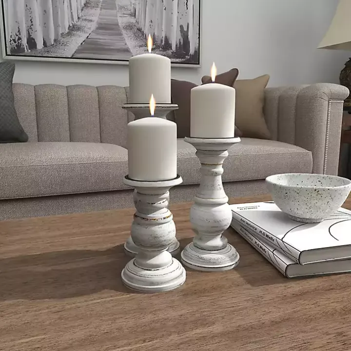 Distressed White Wood 3-pc. Candle Holder Set