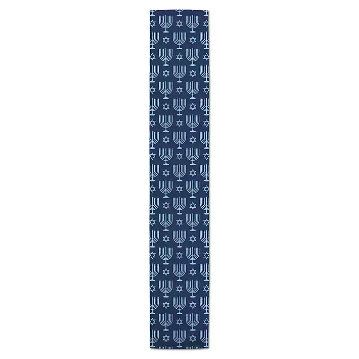 Double Blue Menorah Table Runner, 72 in.