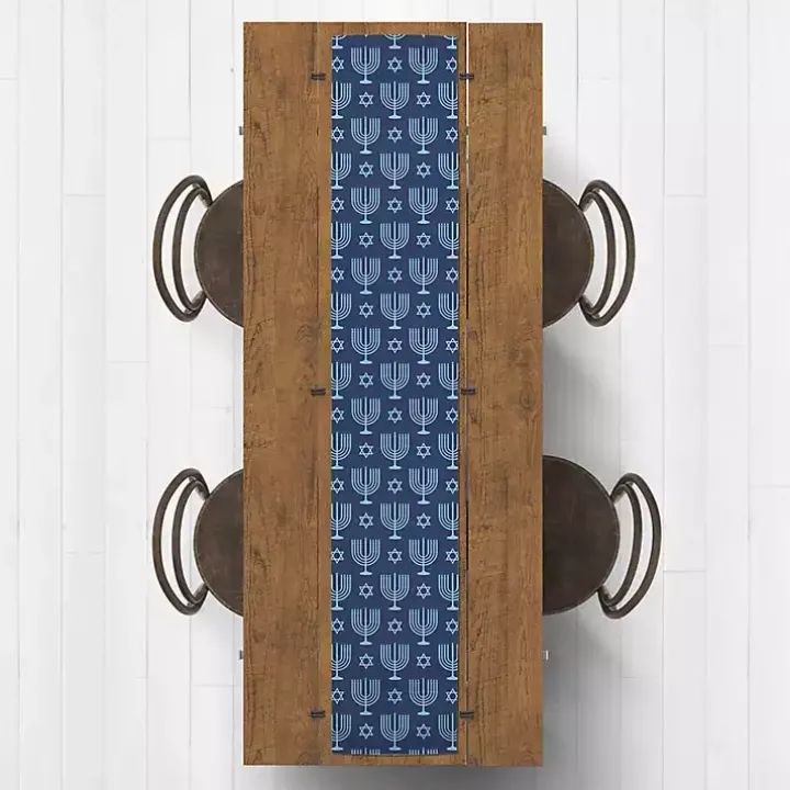 Double Blue Menorah Table Runner, 90 in.