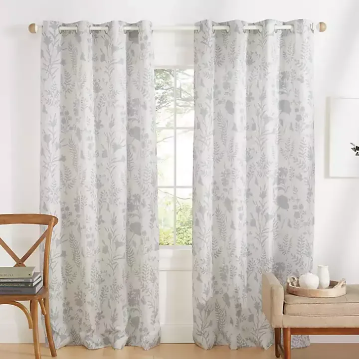 Dove Gray Floral 2-pc. Curtain Panel Set, 96 in.