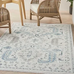Dove Gray Ornate Bordered Area Rug, 5x7