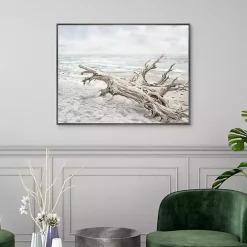 Driftwood On The Beach Framed Canvas Art Print