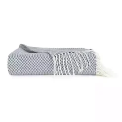 Dusk Blue Herringbone Throw with Fringe