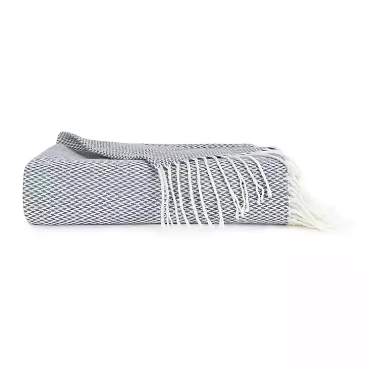 Dusk Blue Herringbone Throw with Fringe