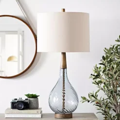 Dusty Gray Blue Nora Glass Table Lamp