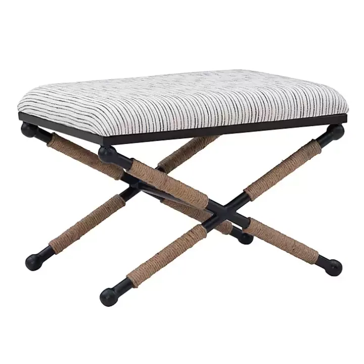 Eclectic Black and White Striped X Frame Bench