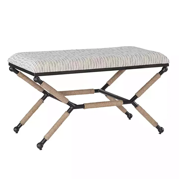 Eclectic Black and White Striped X Frame Bench