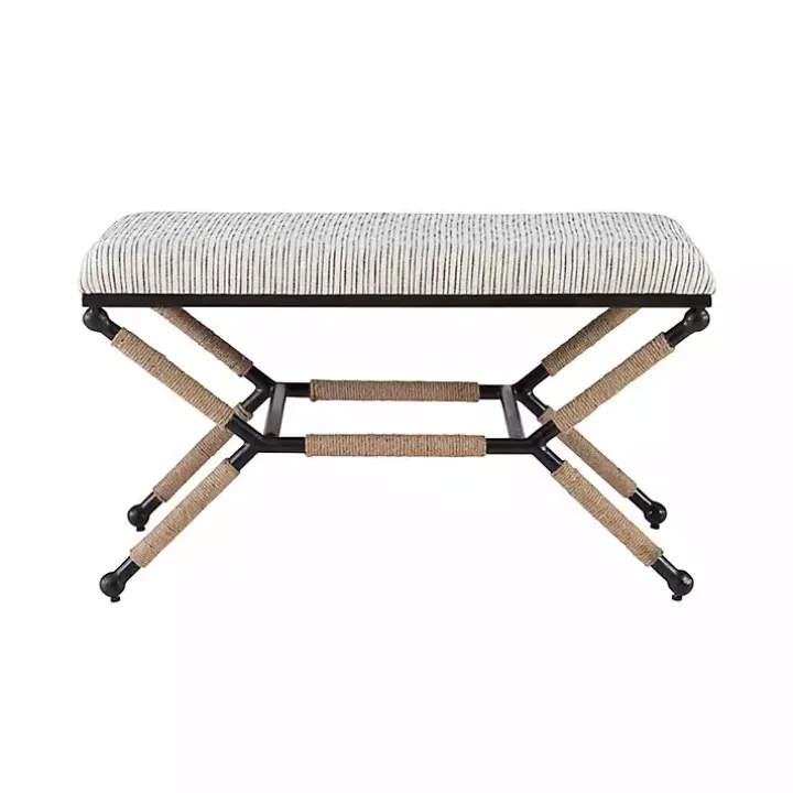 Eclectic Black and White Striped X Frame Bench