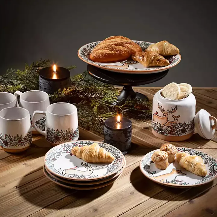 Embossed Woodland Christmas Snack Plates, Set of 4