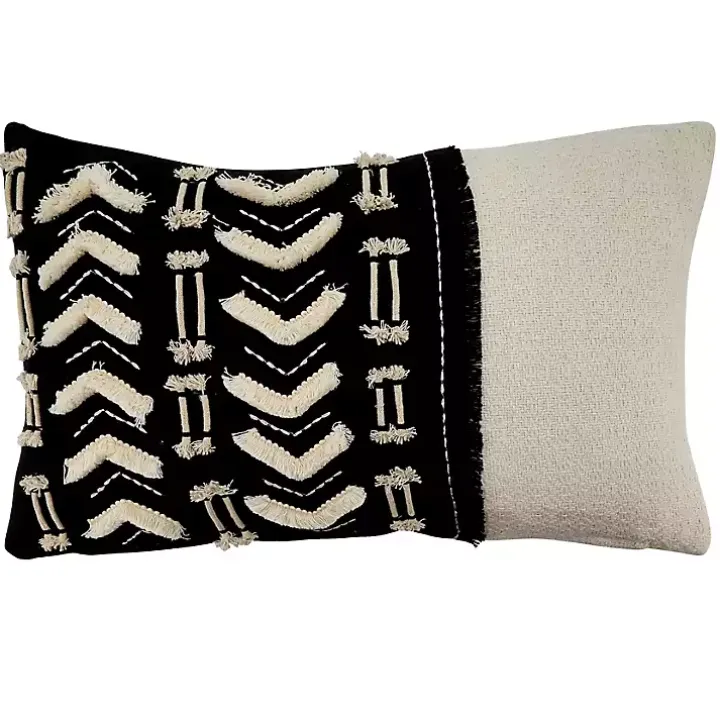 Embroidered Geo Black and White Lumbar Pillow
