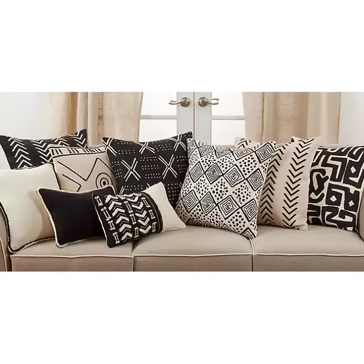Embroidered Geo Black and White Lumbar Pillow