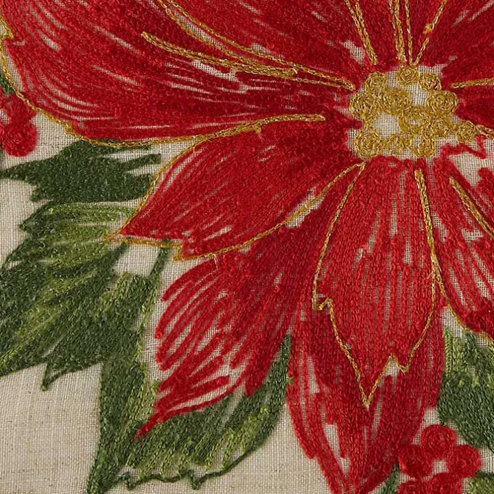 Embroidered Holly Poinsettia Table Runner