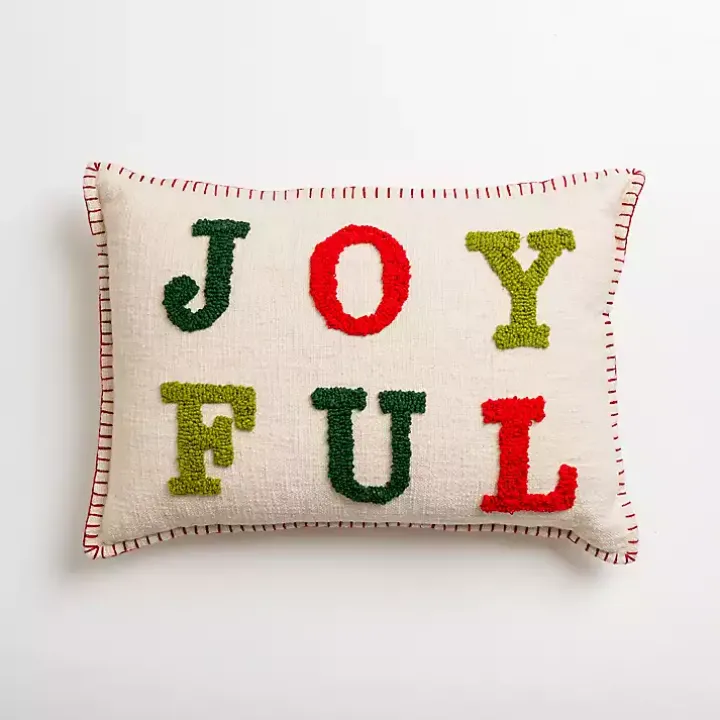 Embroidered Joyful Christmas Pillow