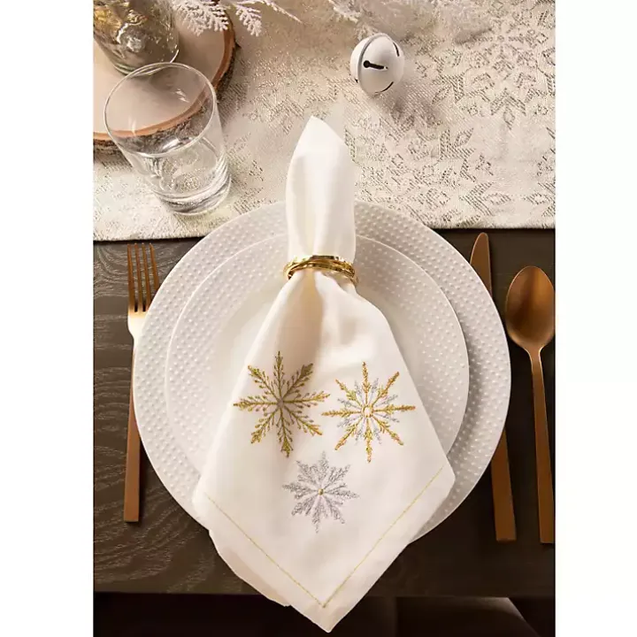 Embroidered Sparkle Snowflakes Napkins, Set of 6