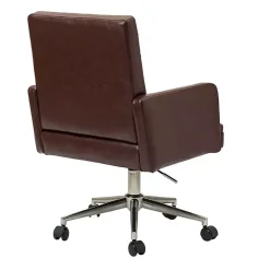 Espresso Tufted Faux Leather Swivel Office Chair