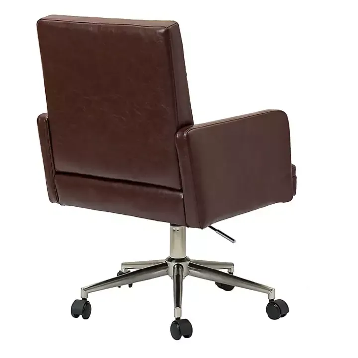 Espresso Tufted Faux Leather Swivel Office Chair
