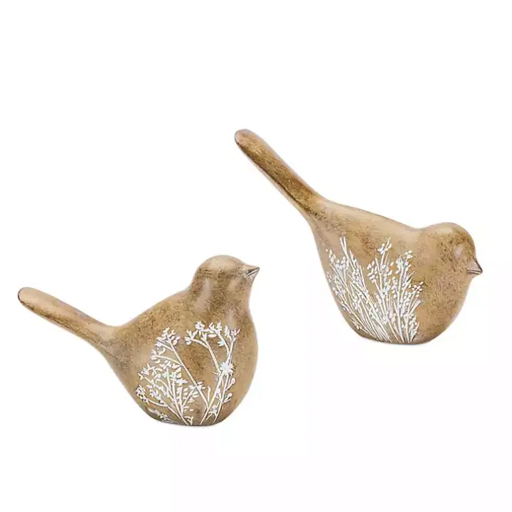 Etched Floral Bird Figurines, Set of 4