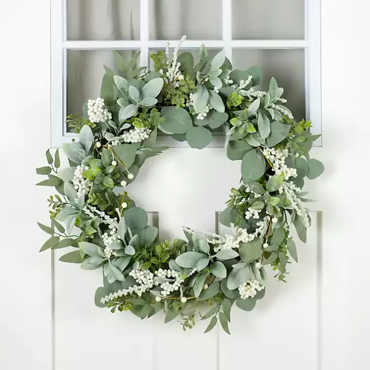 Eucalyptus with Lambs Ear and White Berry Wreath