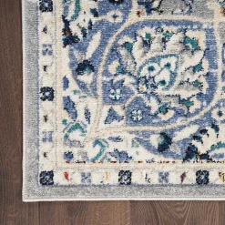 Faded Gray & Blue Floral Medallion Area Rug, 5x7