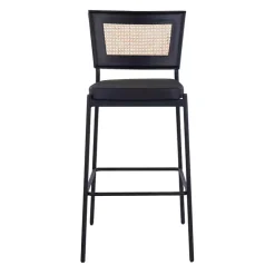 Faux Leather and Rattan Bar Stools, Set of 2