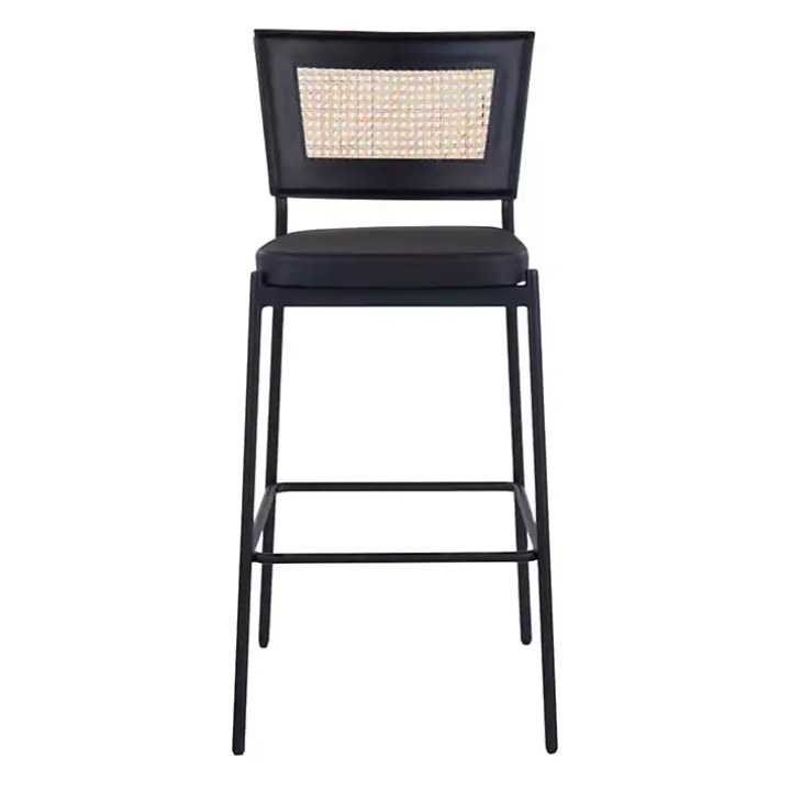 Faux Leather and Rattan Bar Stools, Set of 2