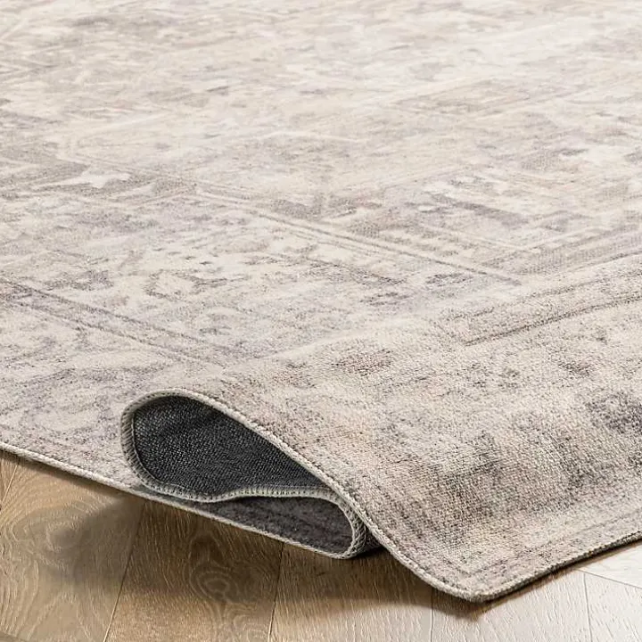 Flo Gray Vintage Medallion Washable Area Rug, 6x9