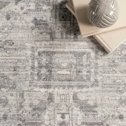 Flo Gray Vintage Medallion Washable Area Rug, 6x9